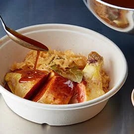 Maïskip met merguez, zuurkool en paprikajus (delivery)